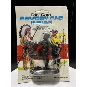 Vintage DieCast Cowboy & Indian Cowboy W/ Pistol & Bag Metal 1960 Unpainted 3”
